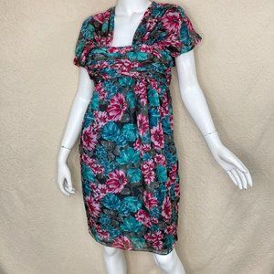 Paul & Joe Silk Floral Dancing Dress in Grenat